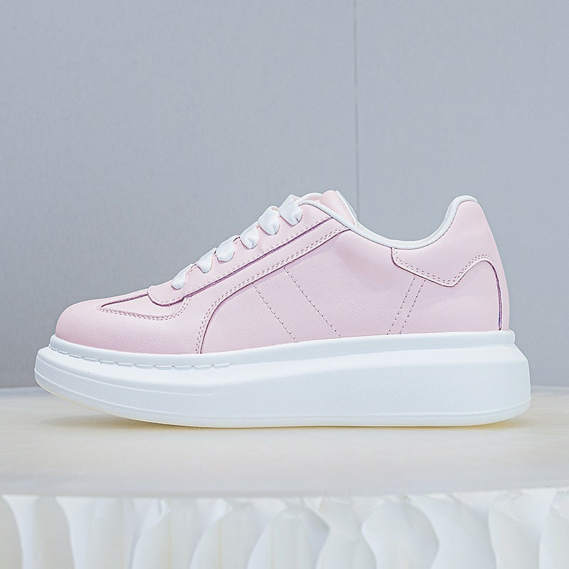 Thick-Soled Women'S Casual Shoes 2025 Autumn New Lace-Up Sports Casual Shoes Round Toe Fashionable Solid Color Sneakers For Women - Image 1